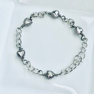 Five Heart Silver Tone Chain Bracelet